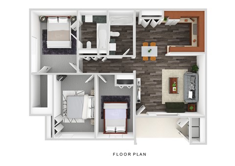 Floor plan for 3 beds, 2 baths, 1170 sqft
